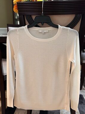 LOFT Cream Ribbed Side-Button Long Sleeve Top.New!